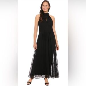 London Times High Neck Sleeveless Tiered Swiss Dot Formal Evening Dress